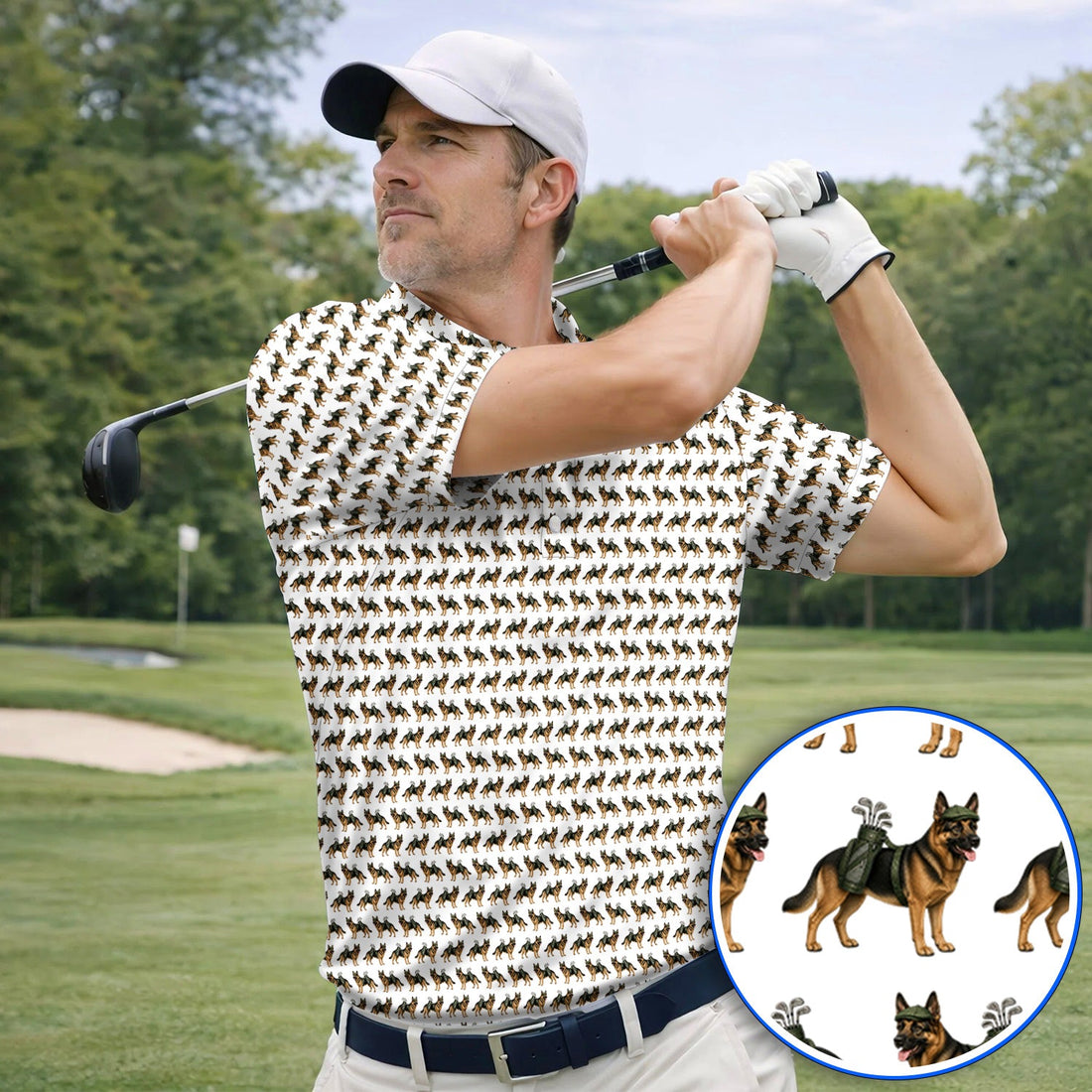 German Shepherd Golf Polos, Dog Lover Pattern Golf Shirt, Funny Golfer Dog Gift