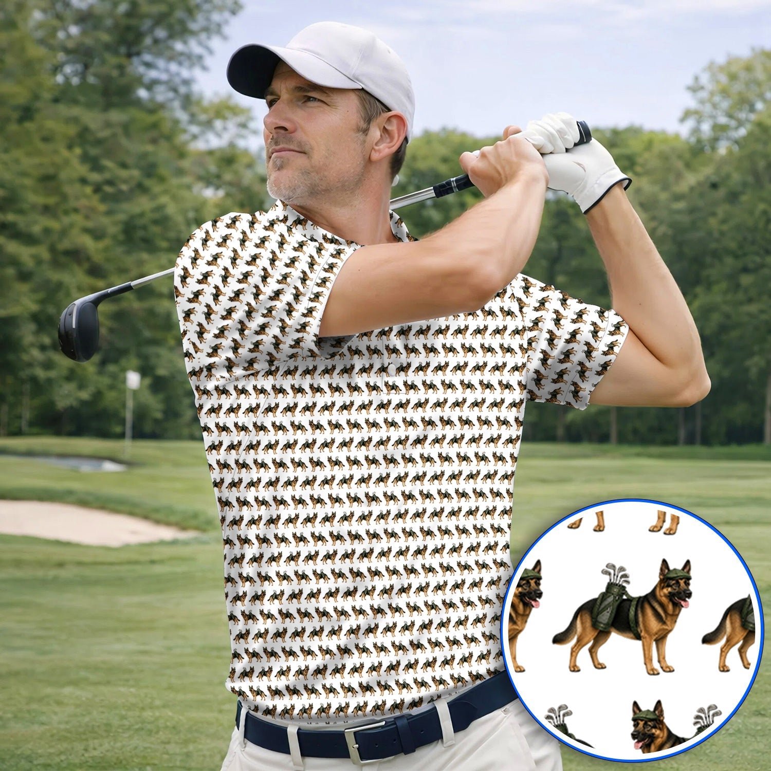 German Shepherd Golf Polos, Dog Lover Pattern Golf Shirt, Funny Golfer Dog Gift