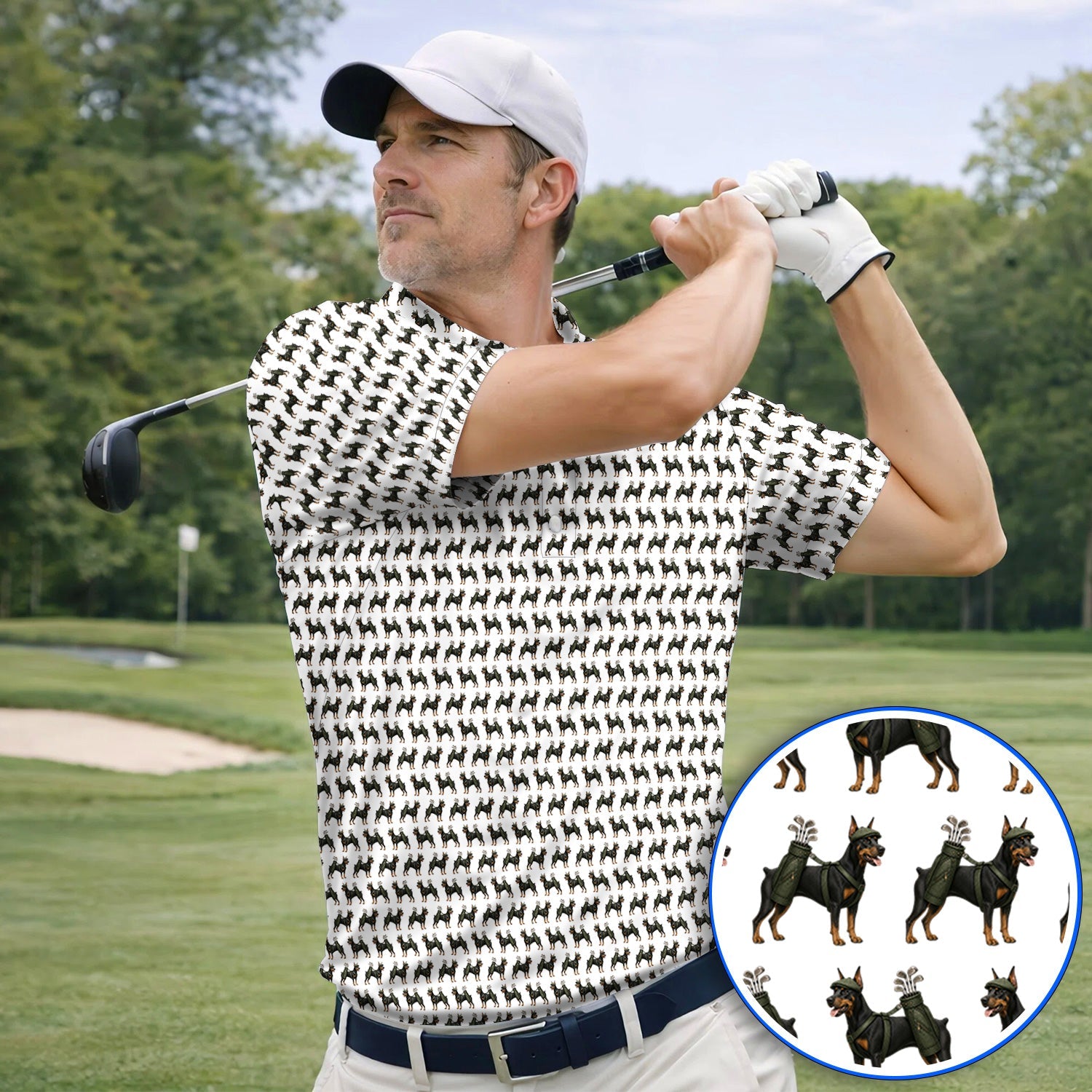 Doberman Golf Polos, Crazy Doberman Pattern Golf Shirt, Dog Lover Golf Gift