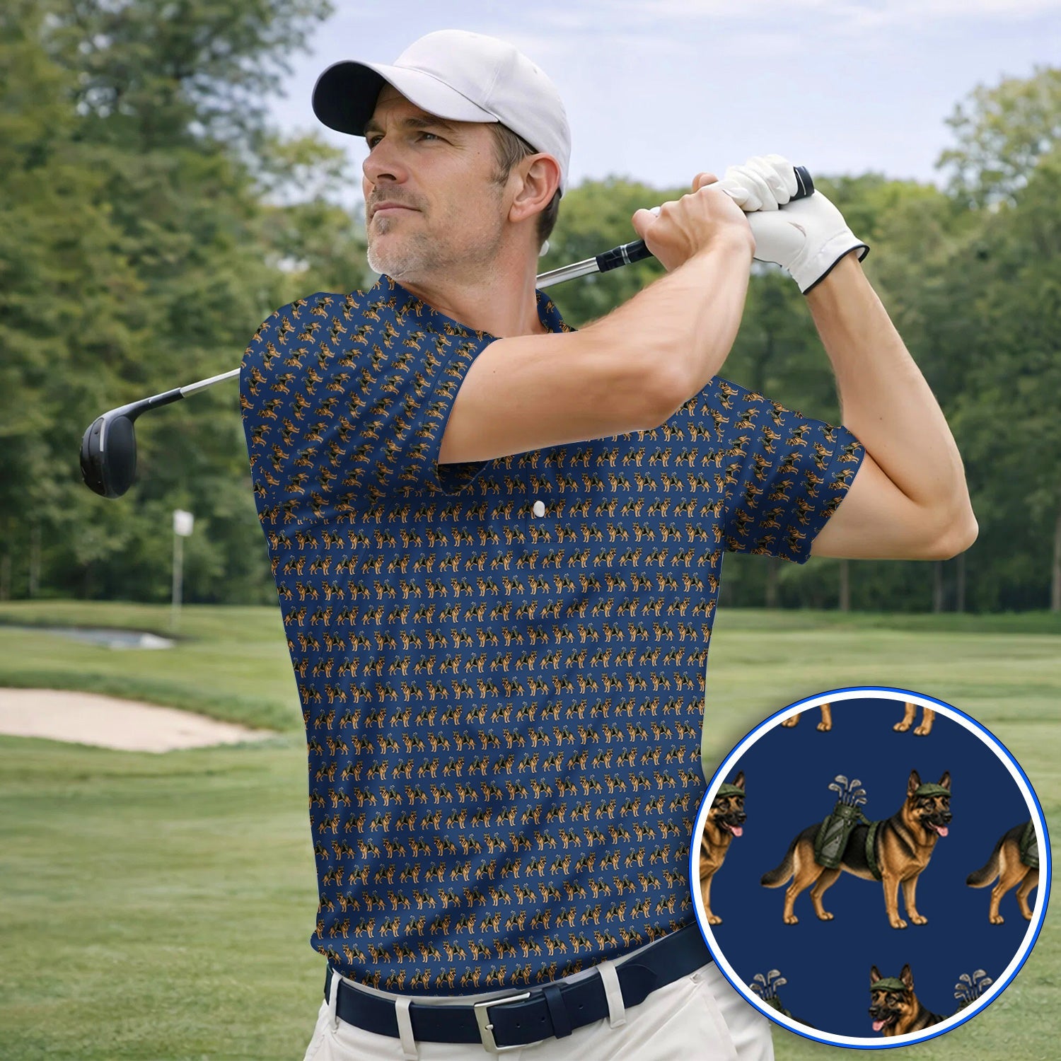 German Shepherd Golf Polos, Dog Lover Pattern Golf Shirt, Funny Golfer Dog Gift