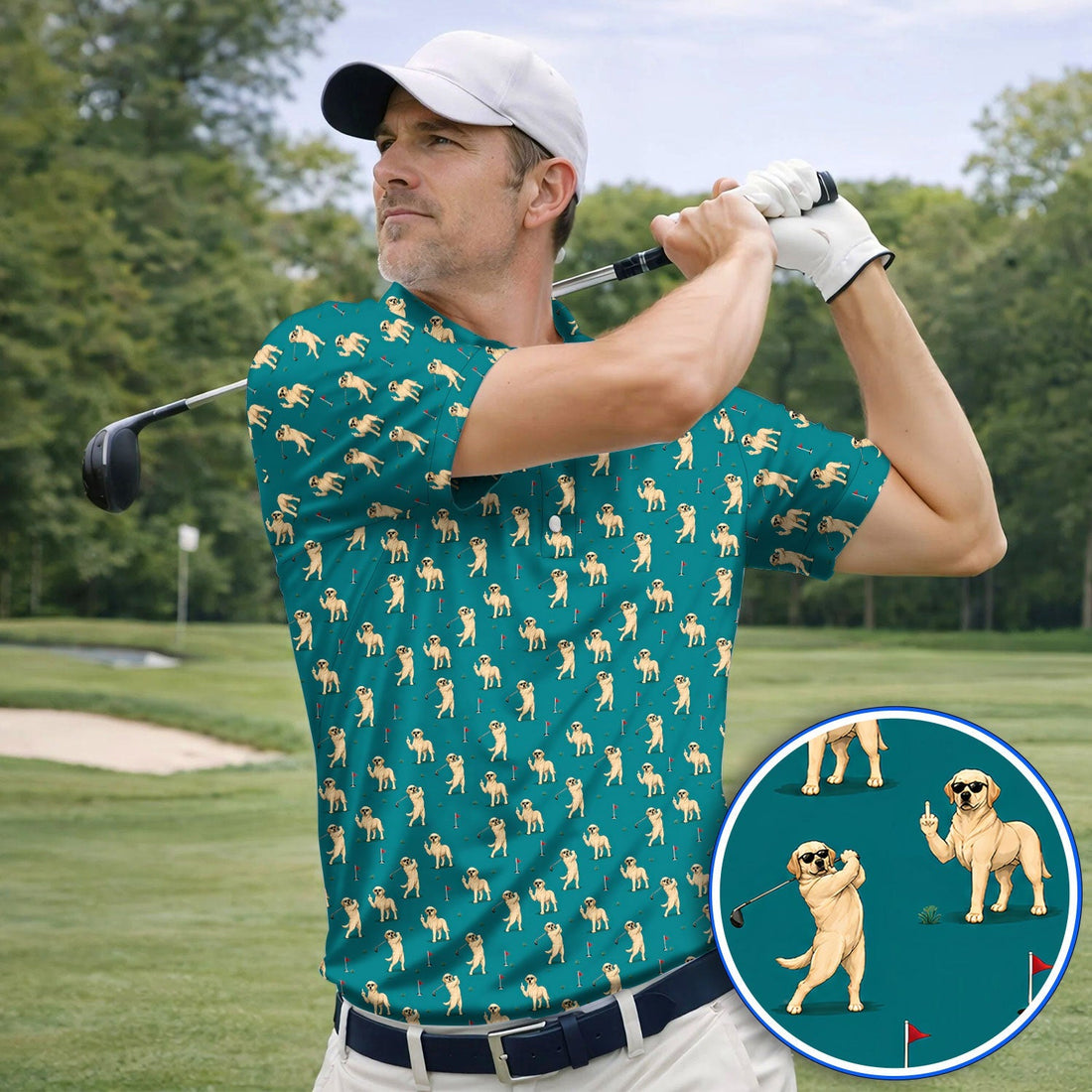 Funny Labrador Middle Finger Pattern Golf Shirt, Savage Dog Sunglasses Golf Polos, Crazy Labrador Lover Gift For Golfer