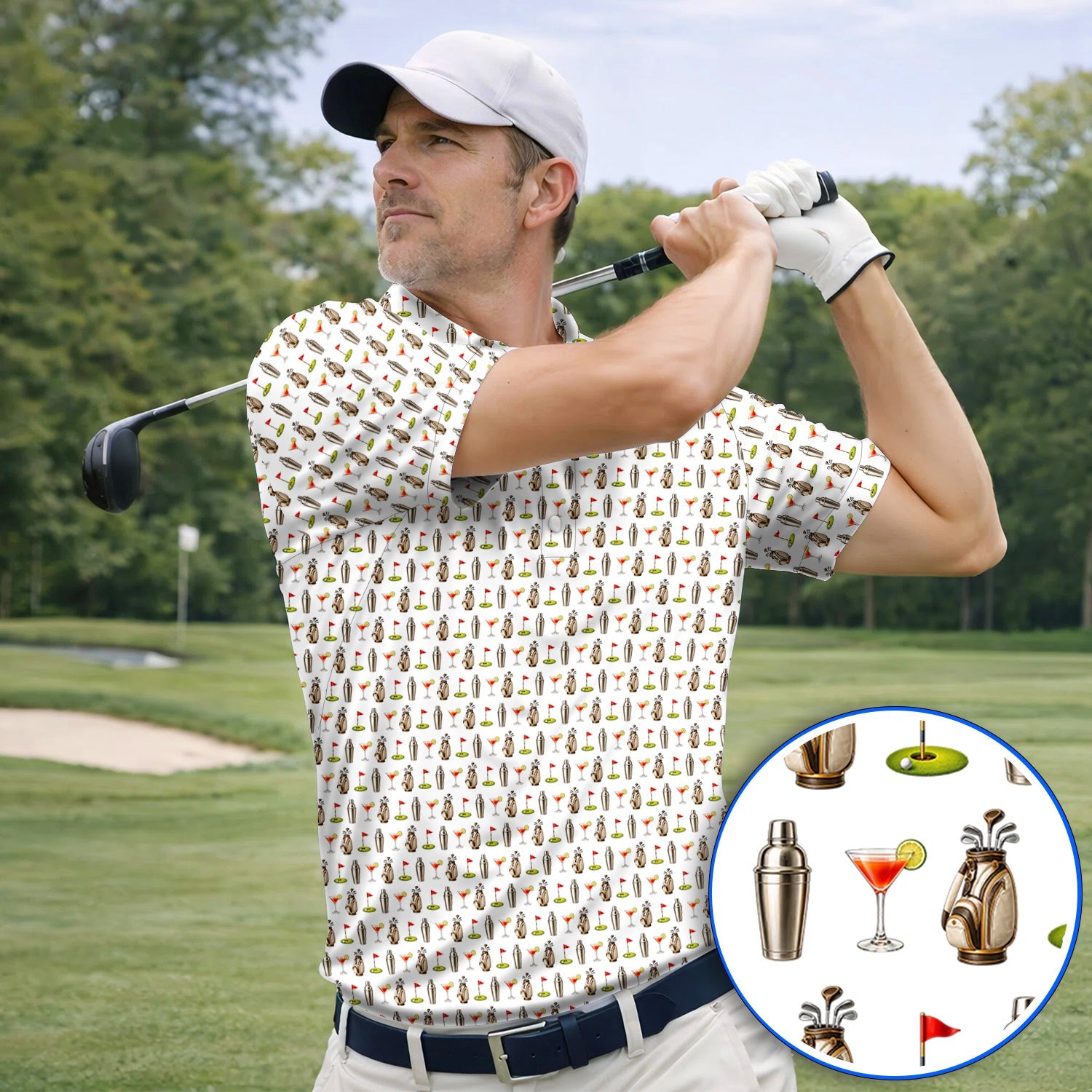 Golf & Cocktails Golf Polos, Martini Lover Golf Apparel, Funny Golf Shirt For Golfer