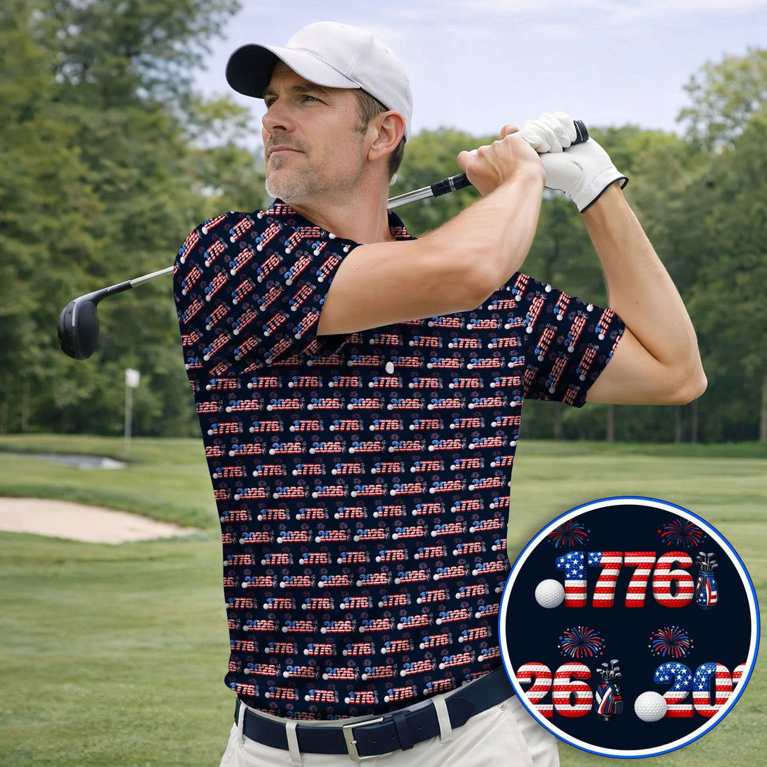 America 250th Anniversary Pattern Golf Polos, Patriotic Independence Day Golf Shirt, Men Golf Gift
