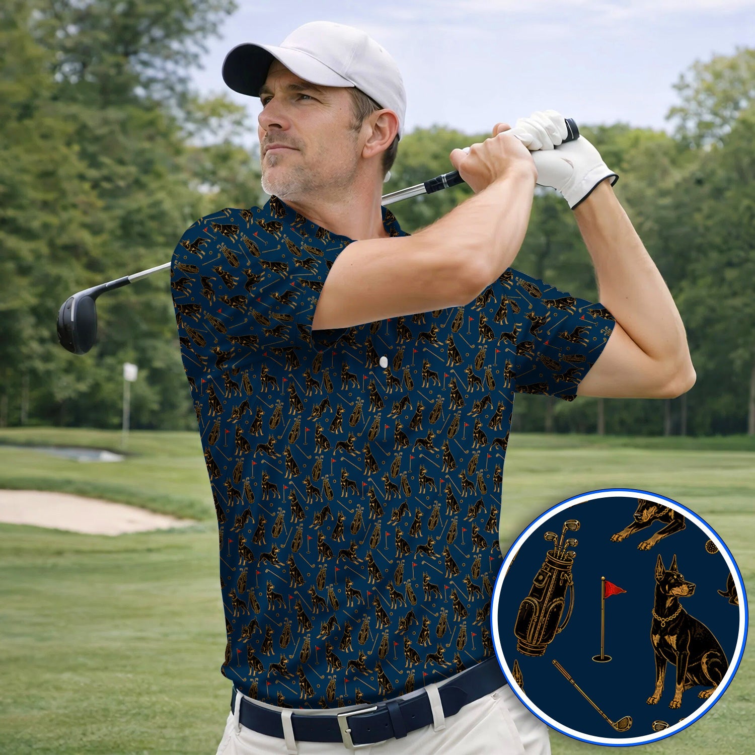 Crazy Doberman Golf Polos, Doberman Pattern Golf Shirt, Golf Gift For Golfer