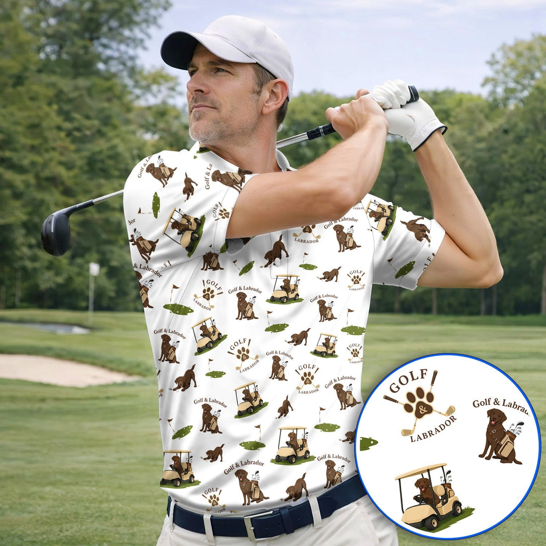 Labrador Pattern Golf Polos , Funny Dog  Golf Shirt, Crazy Golf Gift For Golfer