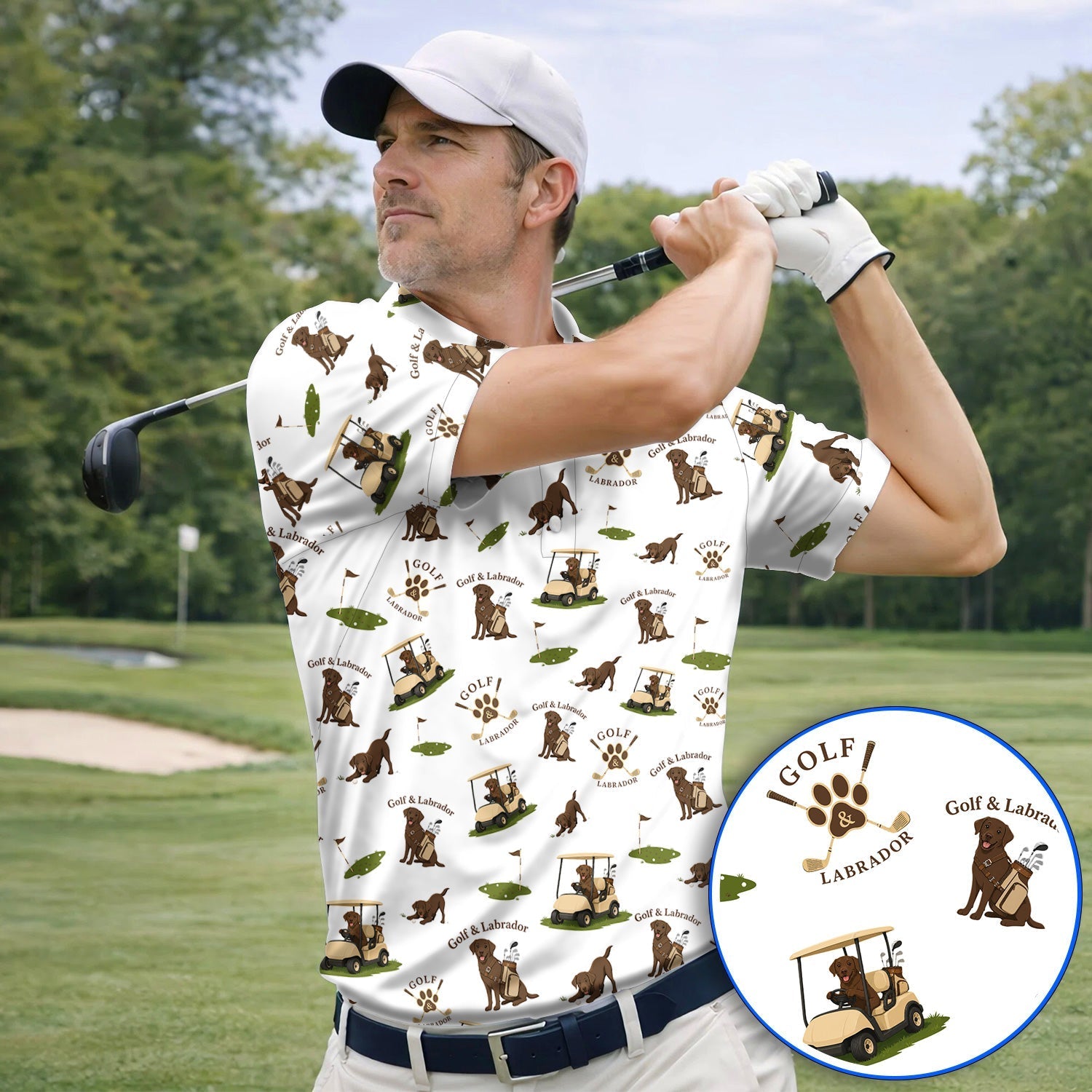 Labrador Pattern Golf Polos , Funny Dog  Golf Shirt, Crazy Golf Gift For Golfer