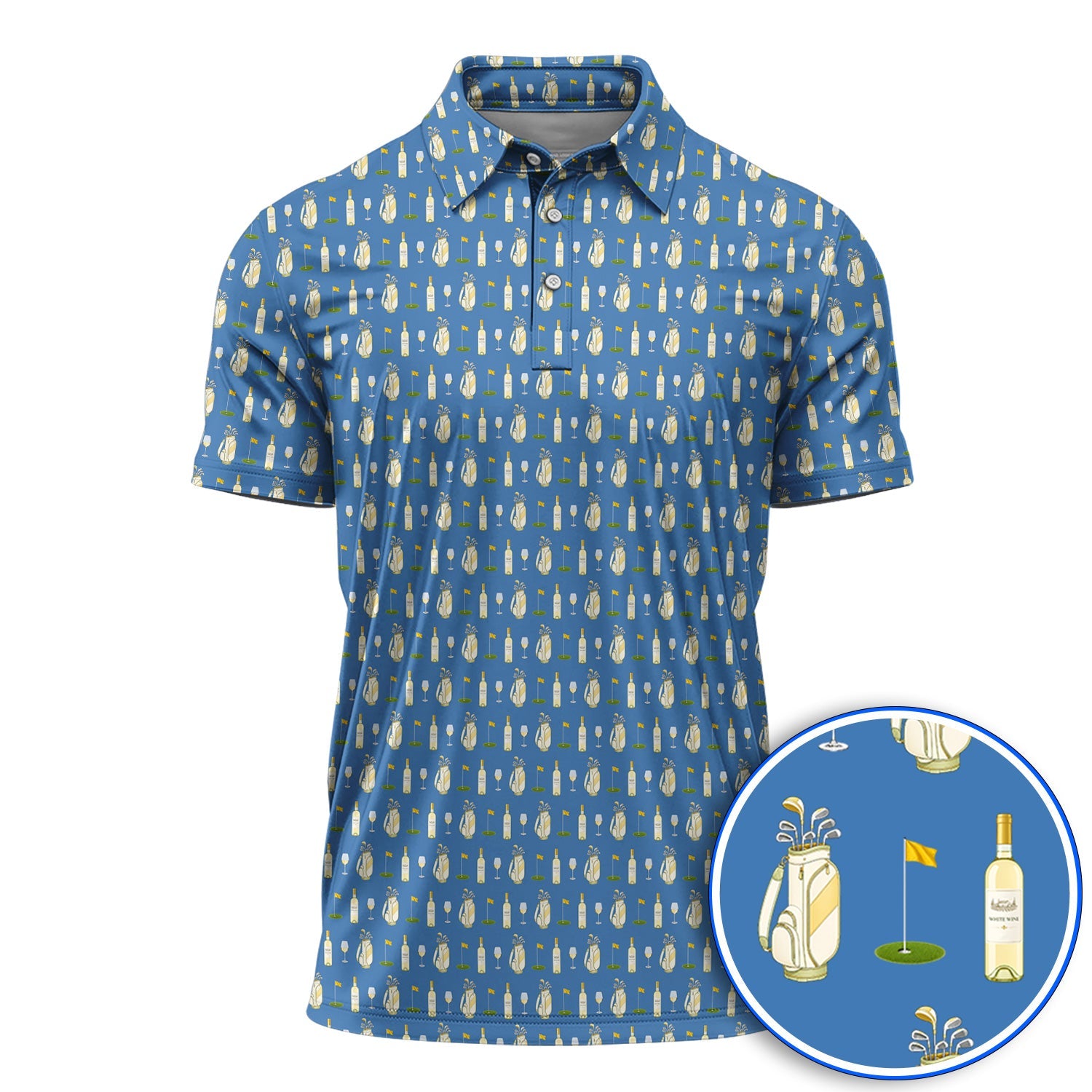 White Wine Pattern Golf Polos, Elegant Winery Golf Shirt, Wine Golf Gift For Golfer