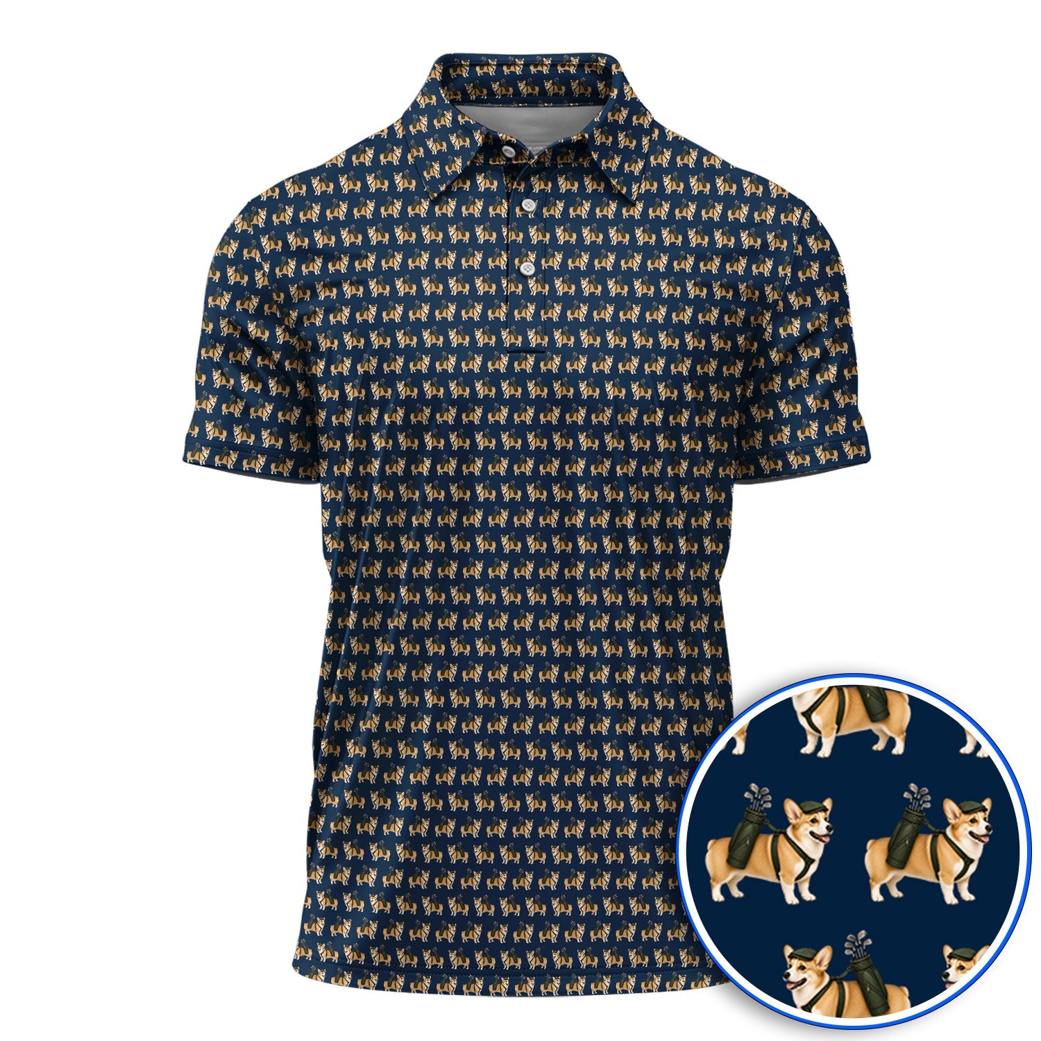 Funny Corgi Golf Polos For Golfer, Corgi Pattern Golf Shirt, Dog Lover Golf Gift