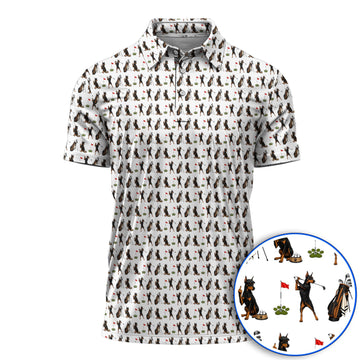 Doberman Golf Shirt, Funny Doberman Pattern Golf Polos, Dog Lover Golf Gift