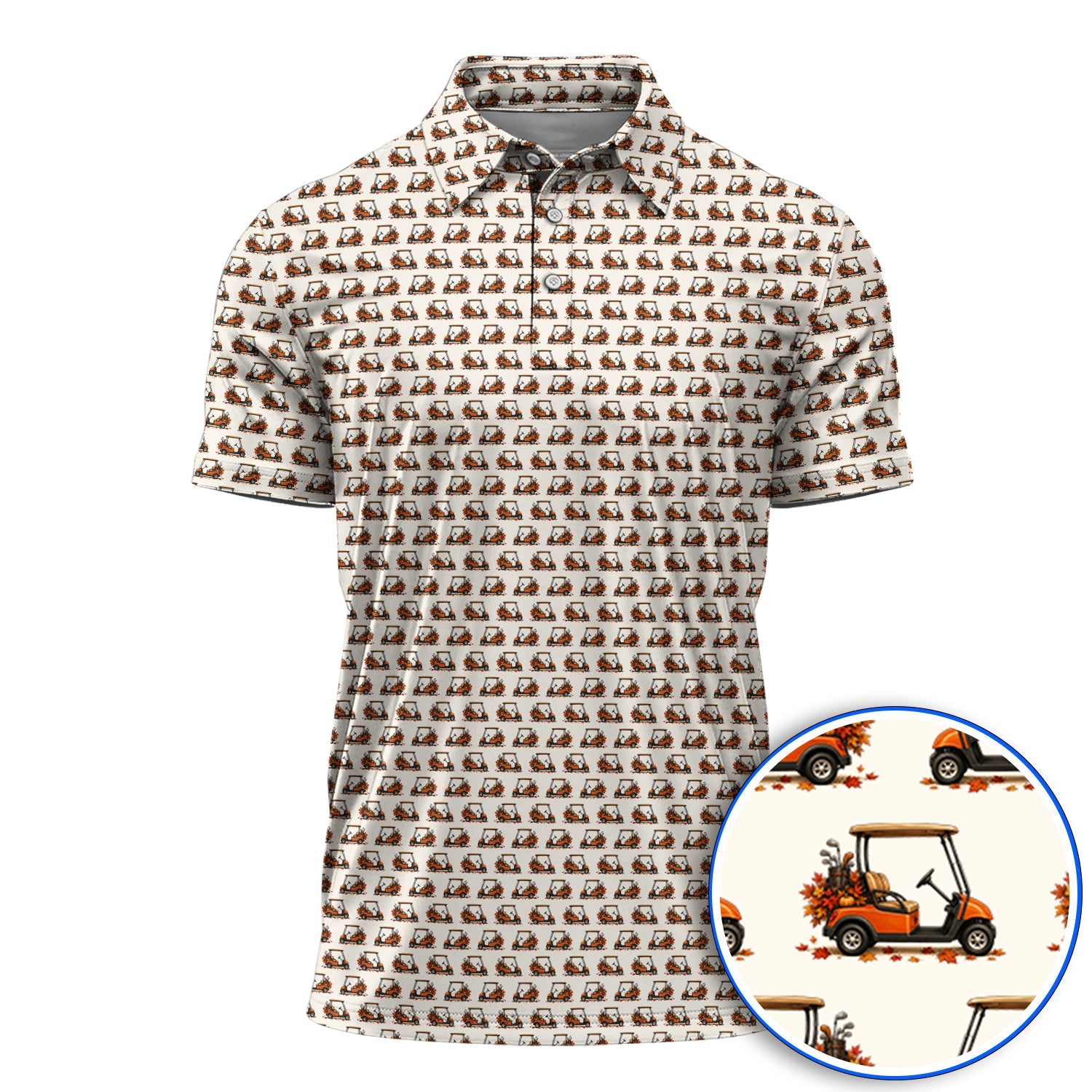 Fall Pattern Golf Shirt, Autumn Golf Cart Polos, Funny Golf Gift For Golfer
