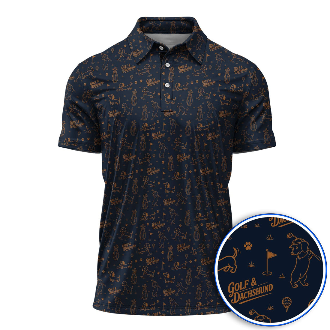 Golf & Dachshund Pattern Polos , Wiener Dog Golf Shirt For Golfer, Funny Doxie Lover Gift