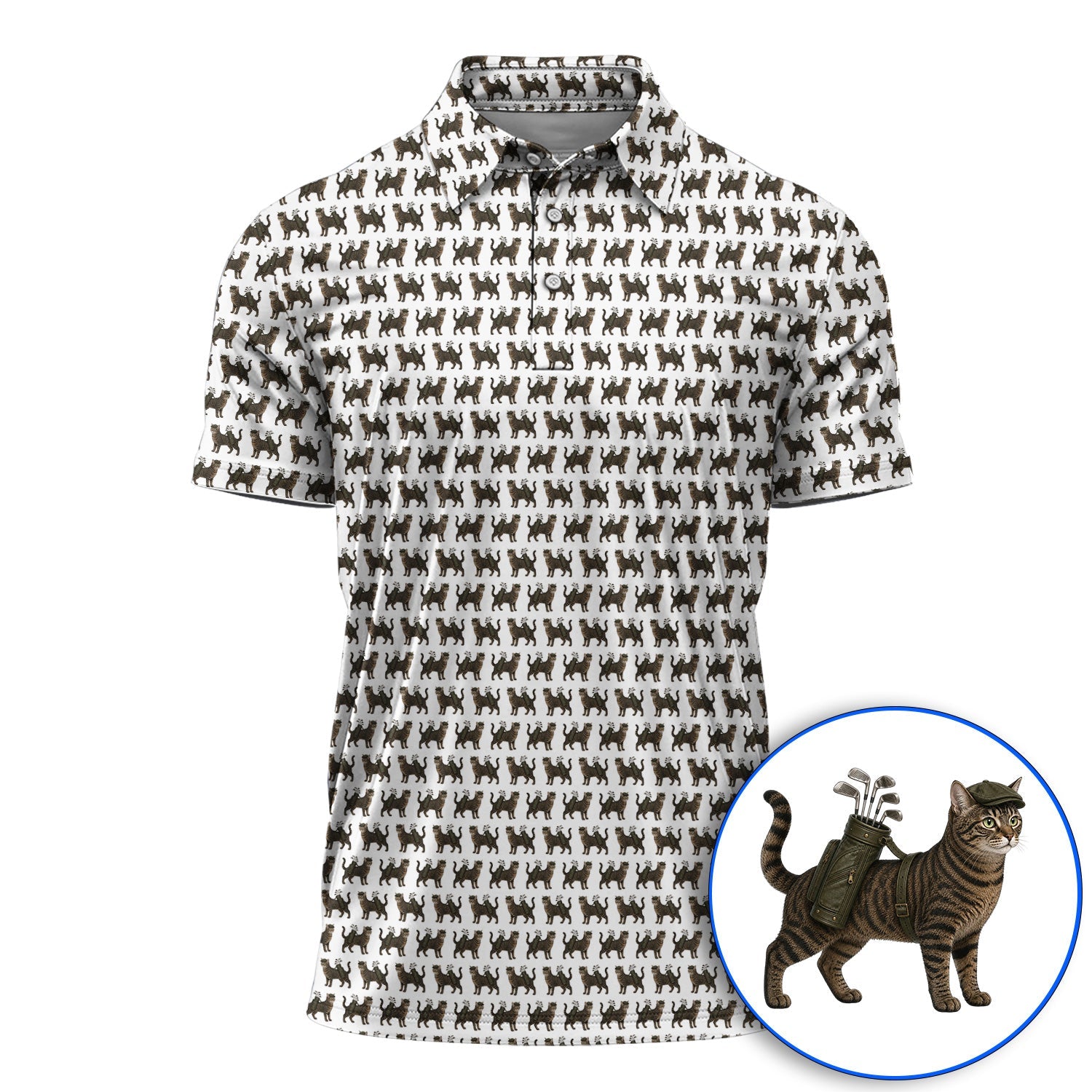 Brown Tabby Cat Golf Polos, Funny Cat Pattern Shirt, Cat Lover Golf Gift For Golfer