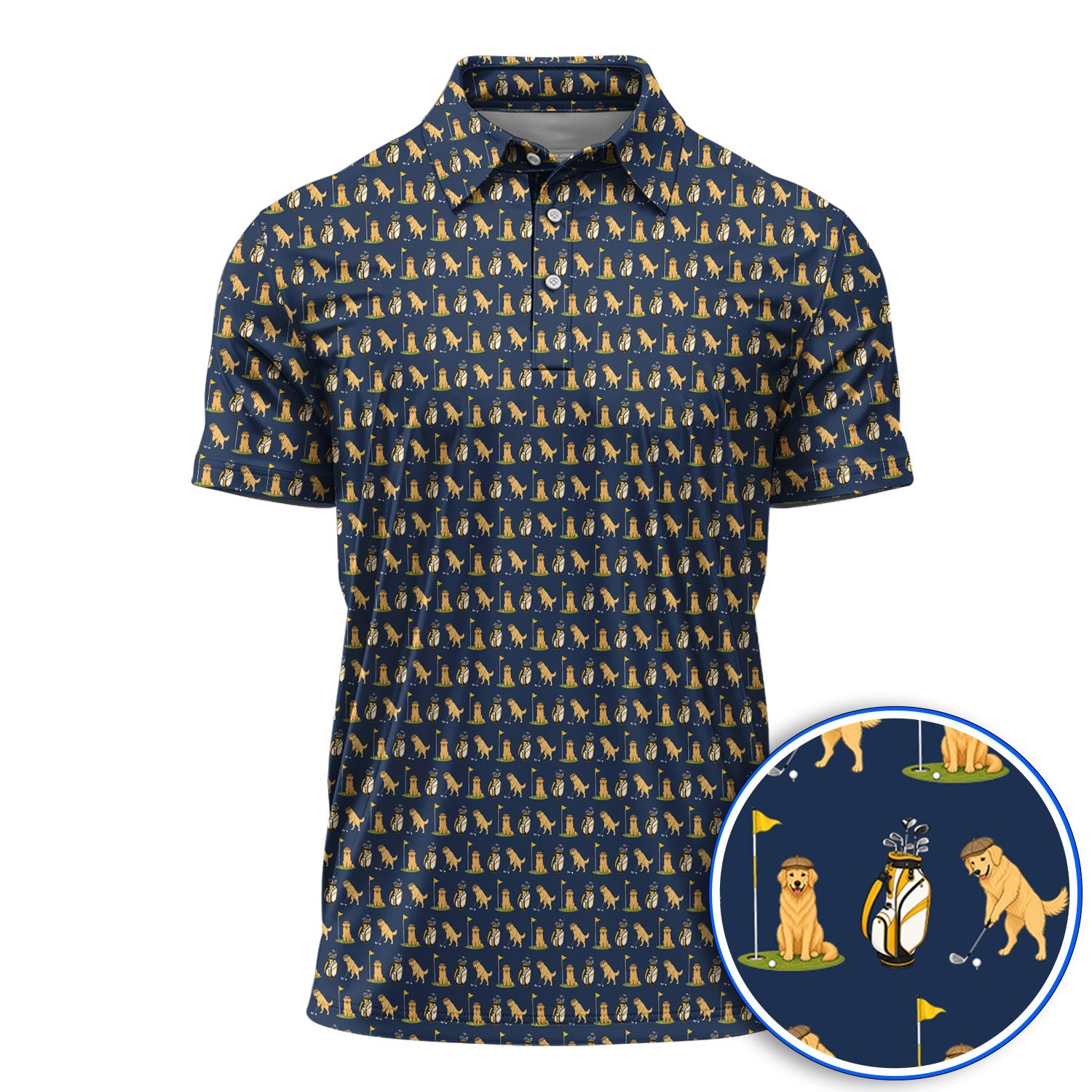 Golden Retriever Pattern Golf Polos, Funny Dog Golf Shirt, Crazy Golf Gift For Golfer