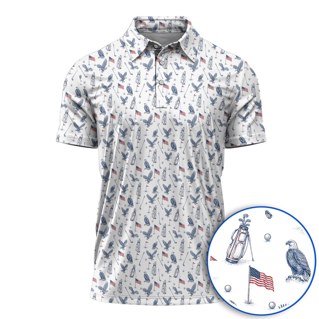 Patriotic Eagle Golf Polos, American Flag Pattern Golf Shirt, USA Independence Golf Apparel
