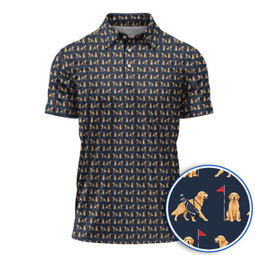 Funny Golden Retriever Golf Shirt, Golden Retriever Pattern Golf Polos, Dog Lover Golf Shirt