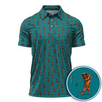 Wiener Dog Golf Pattern Polos, Dachshund Lover Golf Shirt, Unique Golf Gift For Golfer