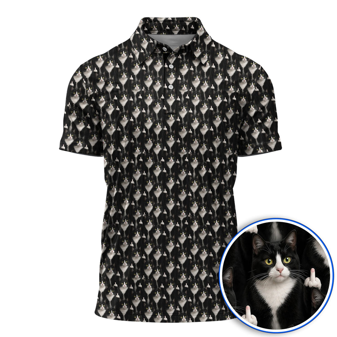 Funny Tuxedo Cat Golf Polos, Black White Cat Pattern Golf Shirt, Crazy Cat Dad Golf Apparel