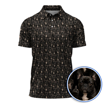 Black French Bulldog Pattern Golf Polos, Funny Frenchie Golf Shirt, Dog Dad Golf Gift