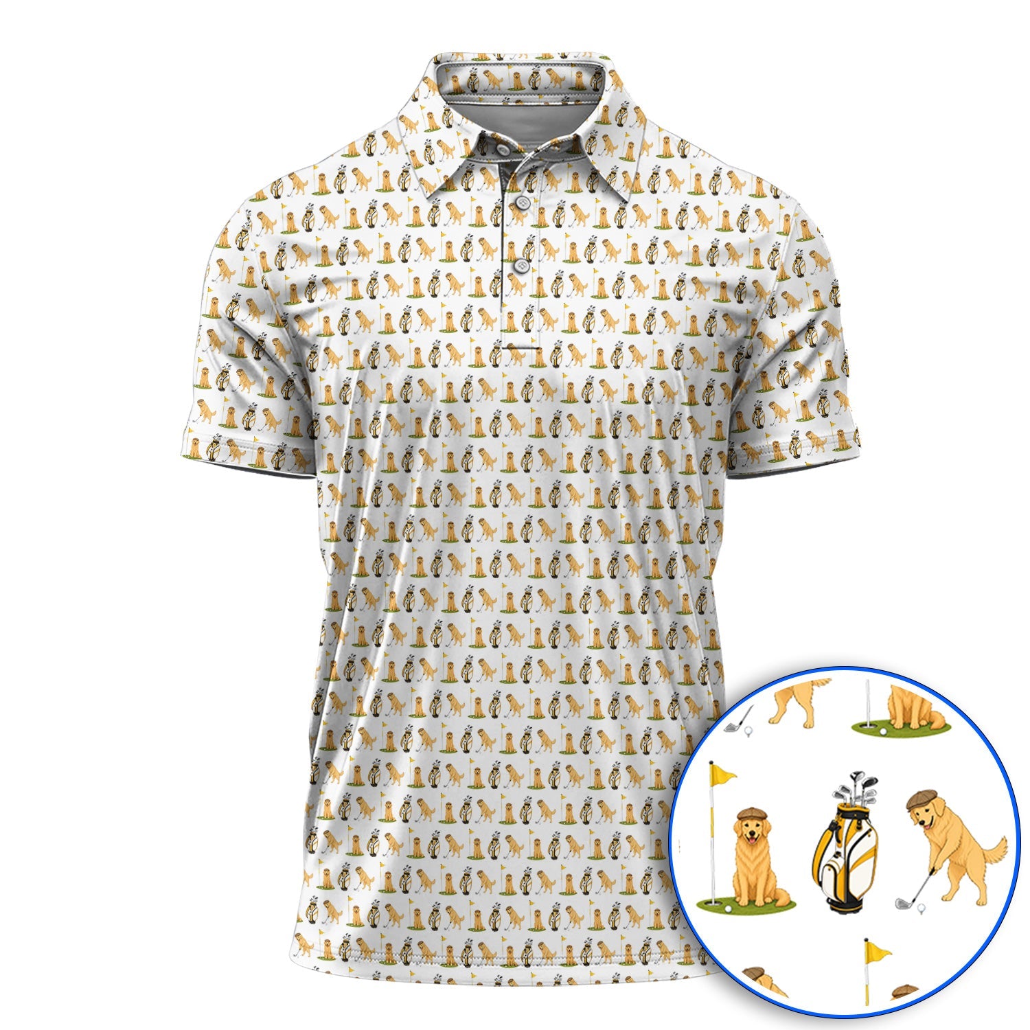 Golden Retriever Pattern Golf Polos, Funny Dog Golf Shirt, Crazy Golf Gift For Golfer