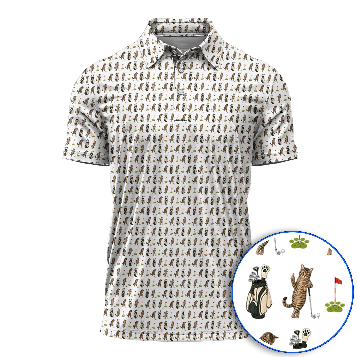 Funny Cat Golf Polos, Cats Pattern Golf Shirt, Cat Lover Golf Gift
