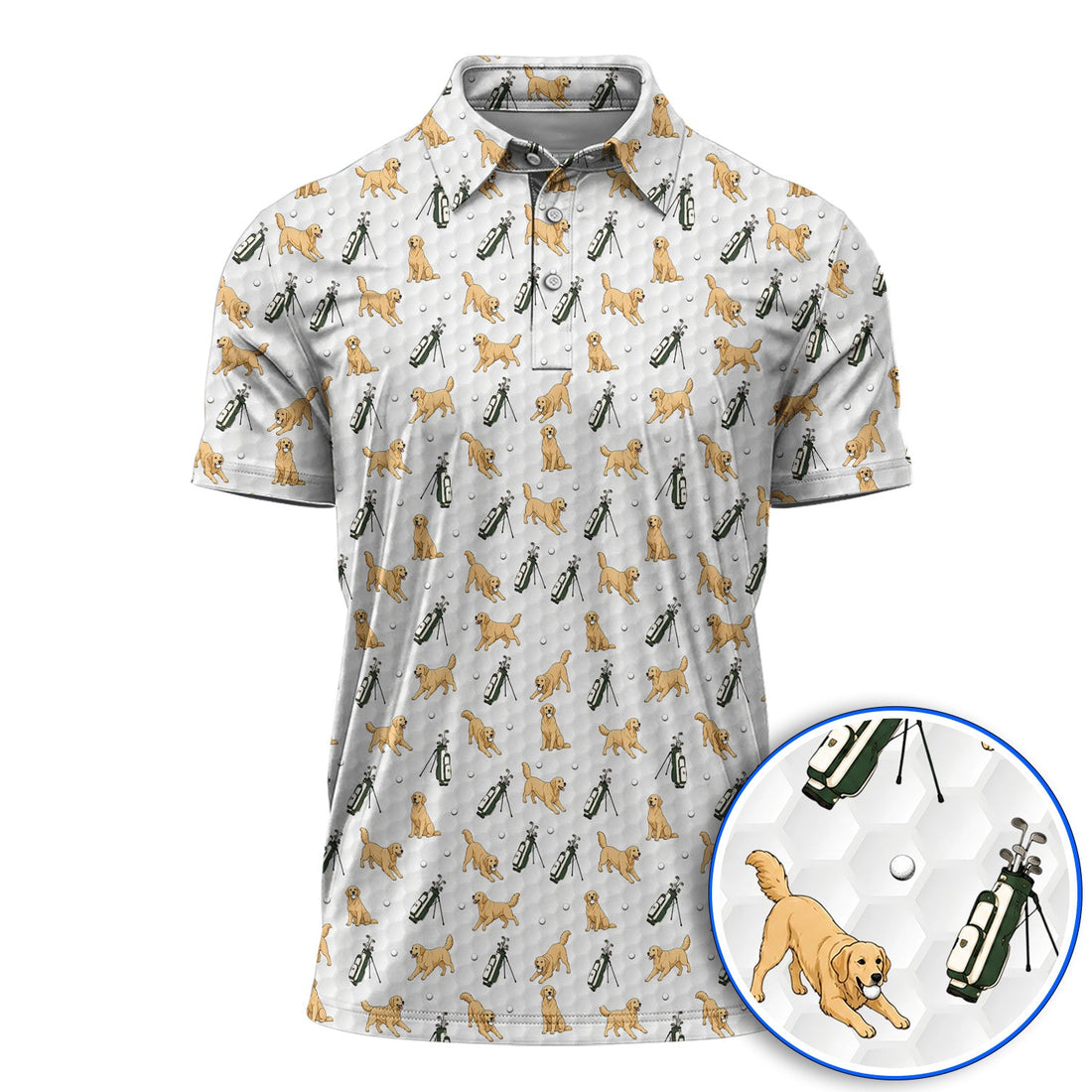 Funny Golden Retriever Pattern Golf Sh?t, Golden Retriever Golf Shirt For Golfer, Dad Golf Gift