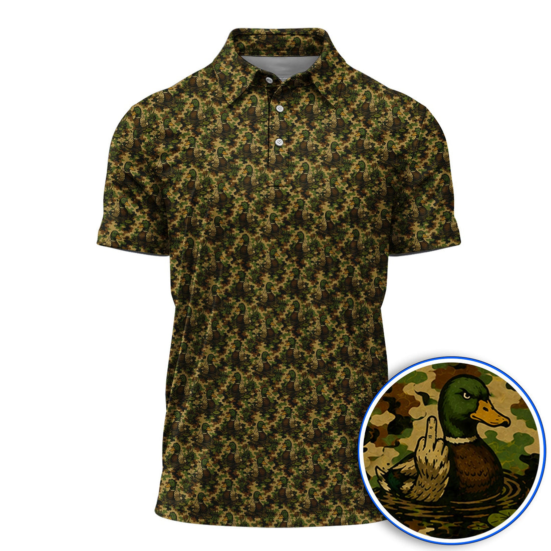 Funny Mallard Duck Golf Polos, Camo Duck Pattern Shirt, Hunting Gift For Golf Lovers