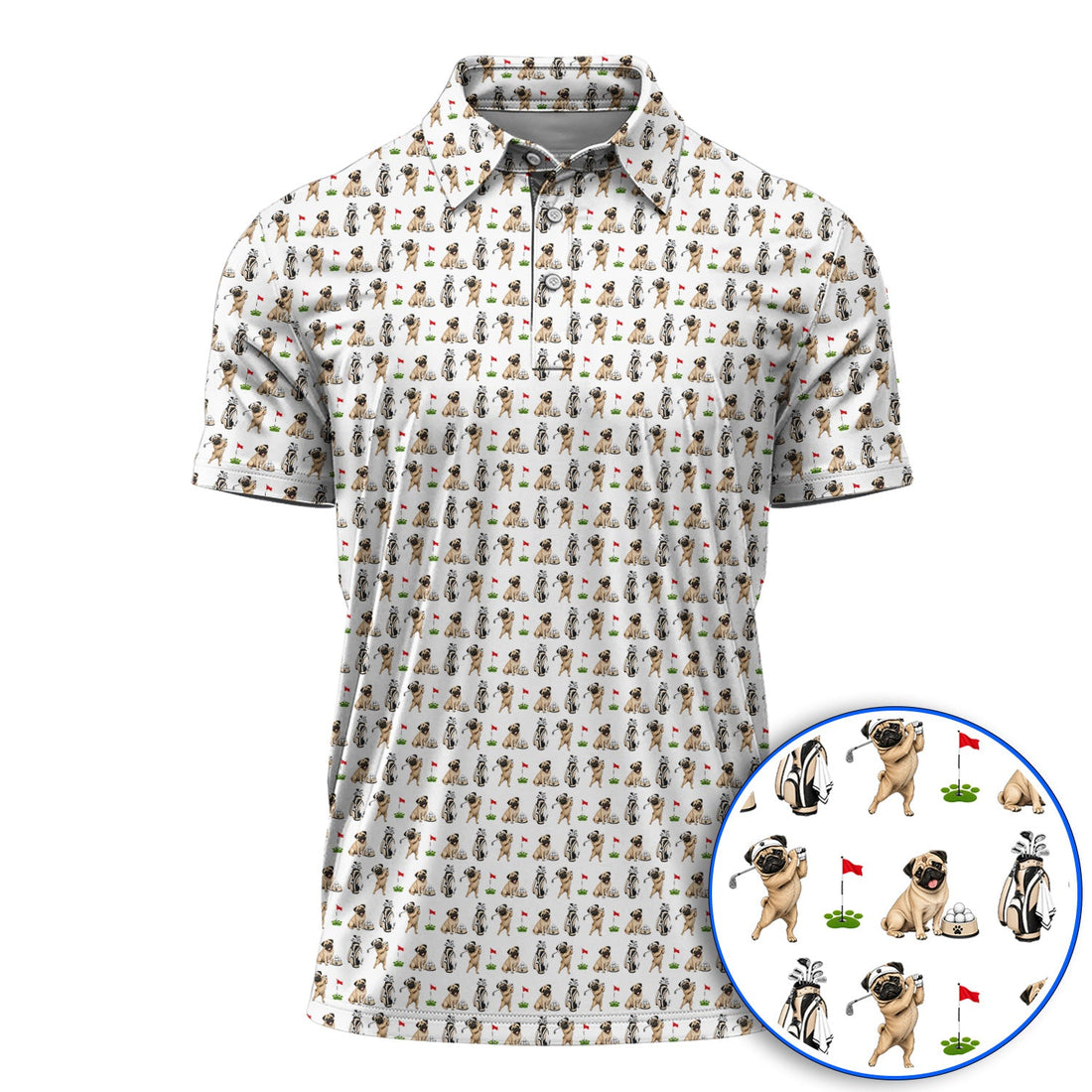 Funny Pug Golf Shirt, Pug Pattern Golf Polos, Dog Lover Golf Gift