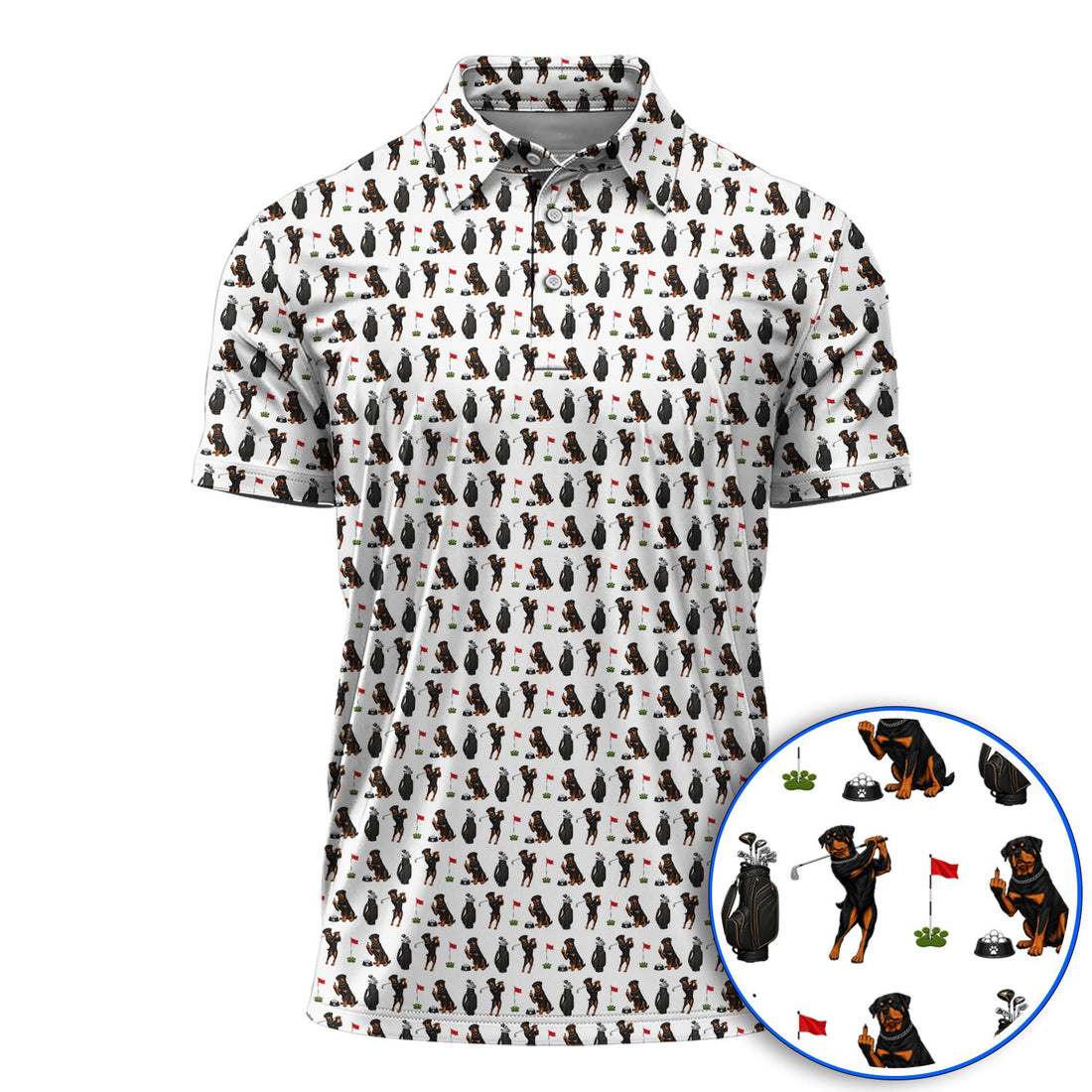 Funny Rottweiler Golf Polos, Rottweiler Pattern Golf Polos, Dog Dad Golf Shirt