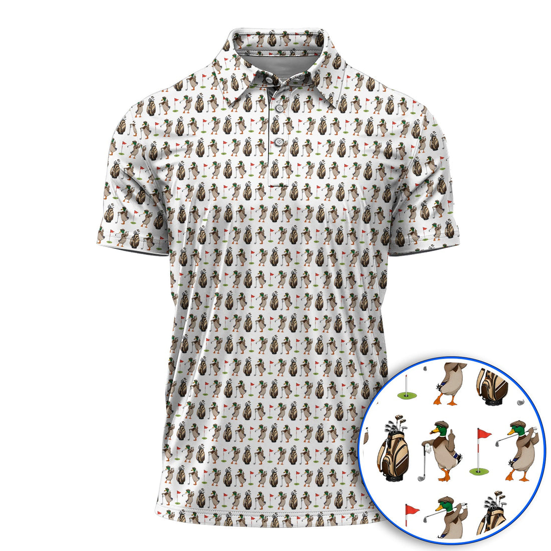 Mallard Duck Golf Shirt, Funny Waterfowl Pattern Golf Polos, Perfect Gift for Golfers & Duck Hunters