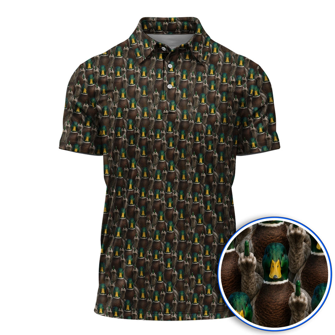 Funny Mallard Duck Pattern Polos, Rebel Duck Hunting Golf Shirt, Golf Gift For Golfer