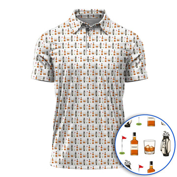 Whiskey Pattern Golf Polos, Bourbon Golf Shirt, Whiskey Golf Lover Gift