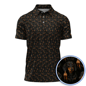 Funny Dachshund Golf Polos, Wiener Dog Pattern Golf Shirt, Crazy Dog Dad Golf Apparel