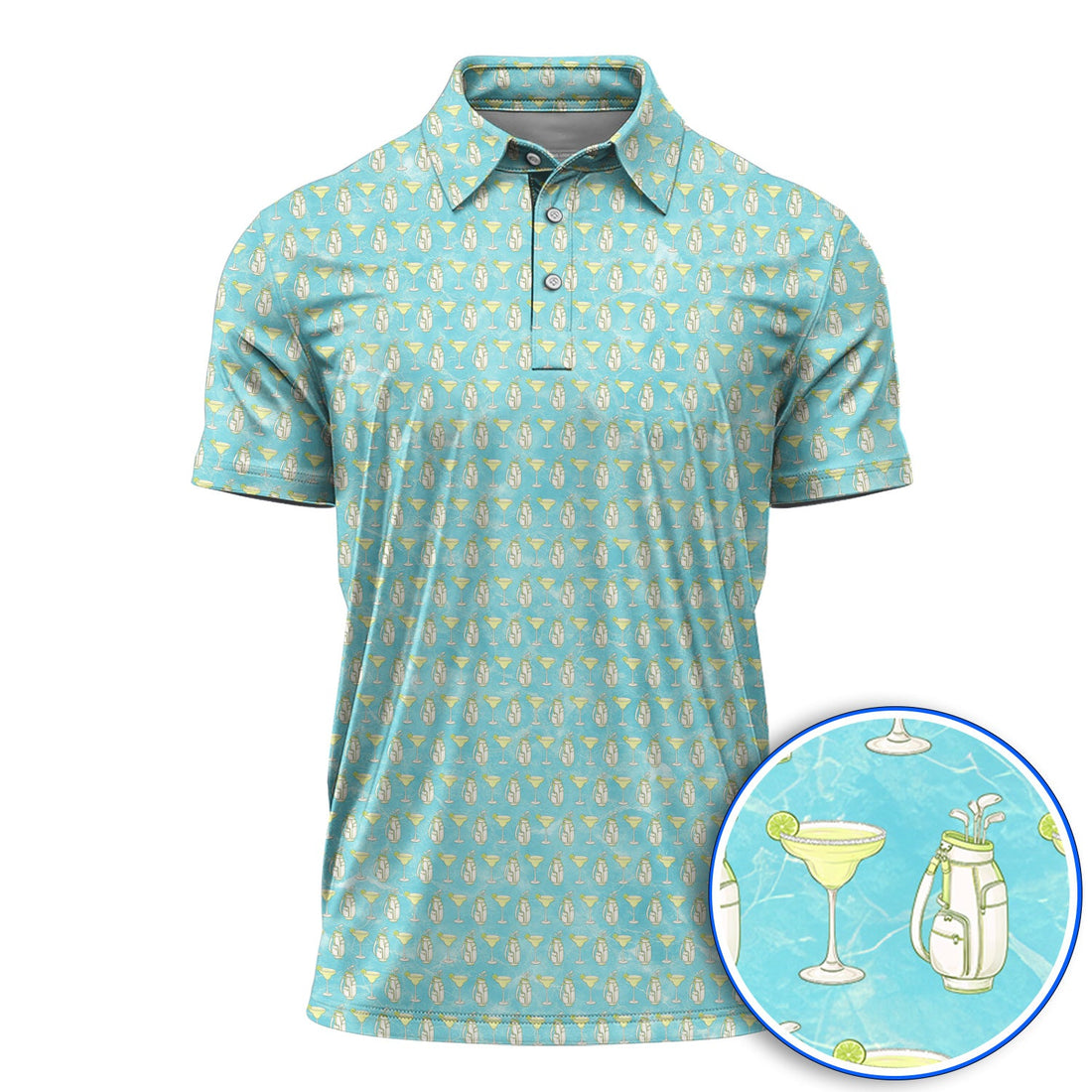 Golf & Margarita Pattern Golf Polos, Margarita Cocktail Golf Shirt, Crazy Golf Gift For Golfer