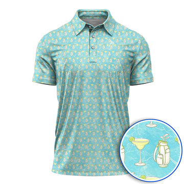 Golf & Margarita Pattern Golf Polos, Margarita Cocktail Golf Shirt, Crazy Golf Gift For Golfer