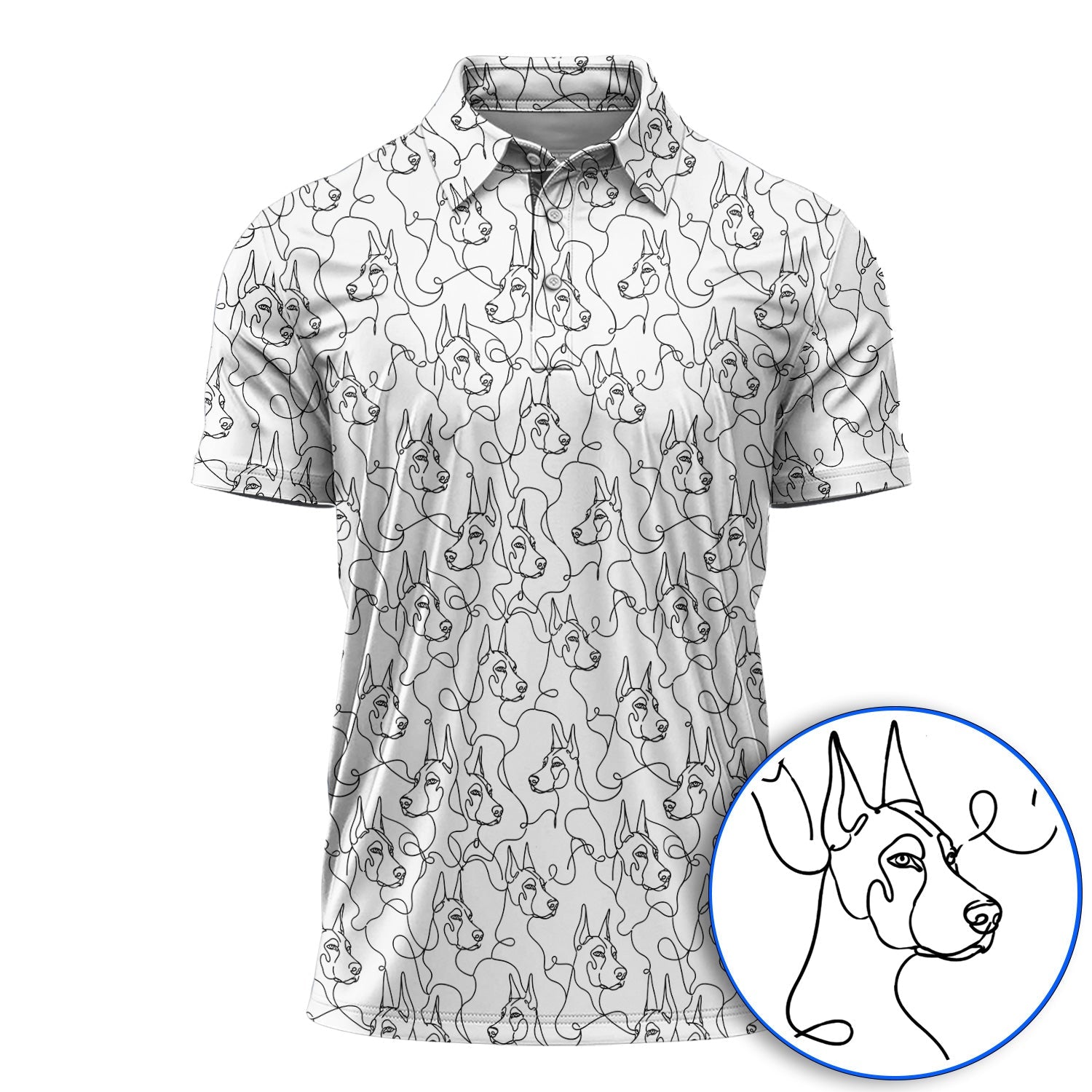 Doberman Line Art Golf Polos, Minimalist Doberman Pattern Golf Shirt, Dog Lover Golf Gift