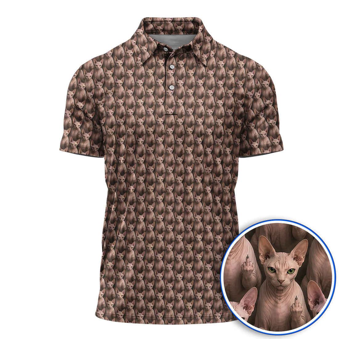 Funny Sphynx Cat Golf Polos, Hairless Cat Pattern Golf Shirt, Crazy Golf Gift For Golfer