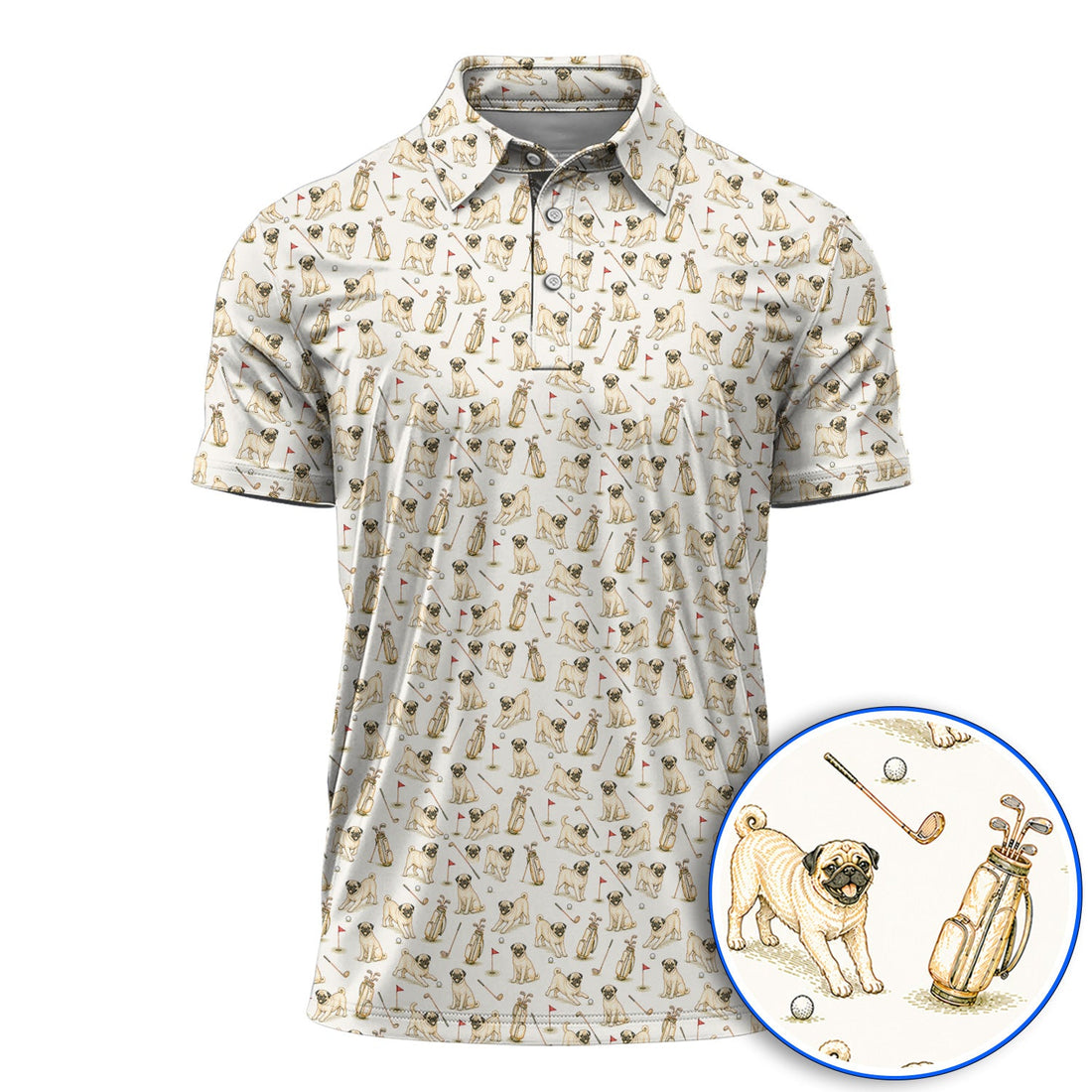Funny Pug Golf Shirt, Pug Pattern Golf Polos, Crazy Golf Gift For Golfer