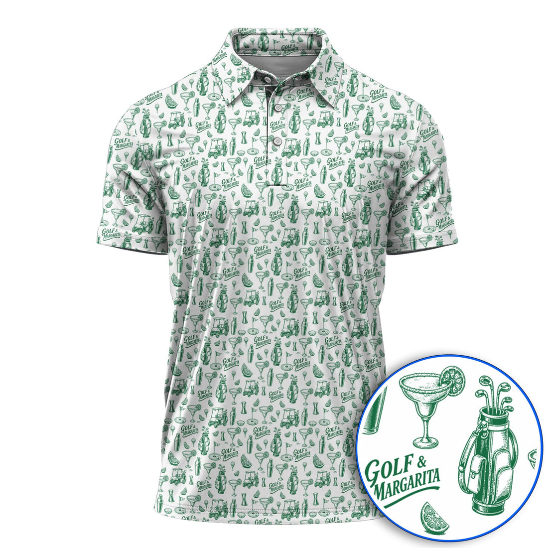 Golf & Margarita Pattern Golf Polos , Margarita Lover Golf Shirt, Funny Golf Gift For Golfer