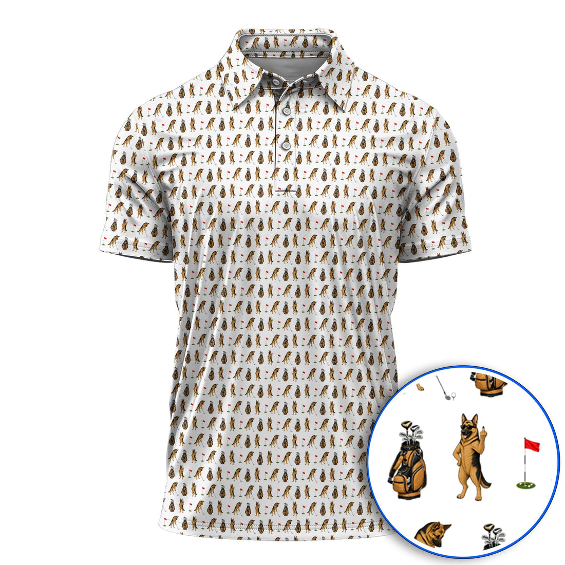 German Shepherd Pattern Golf Shirt, Funny Dog Golf Polos, Golf Gift For Golfer