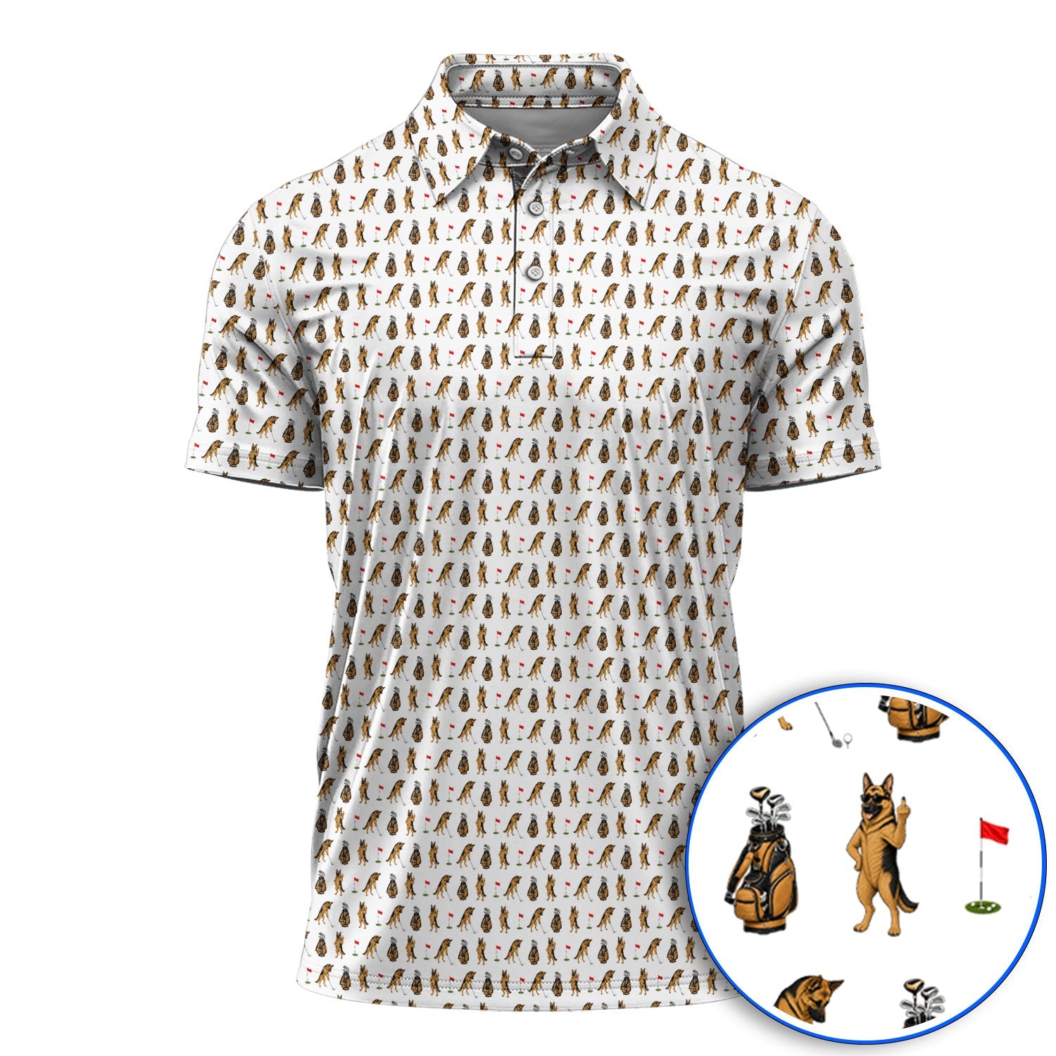 German Shepherd Pattern Golf Shirt, Funny Dog Golf Polos, Golf Gift For Golfer
