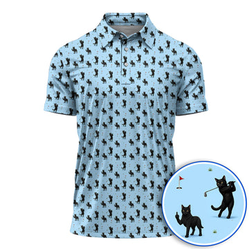 Black Cat Golf Pattern Polos, Funny Golf Shirt For Cat Lover, Unique Birthday Gift For Golf Dad
