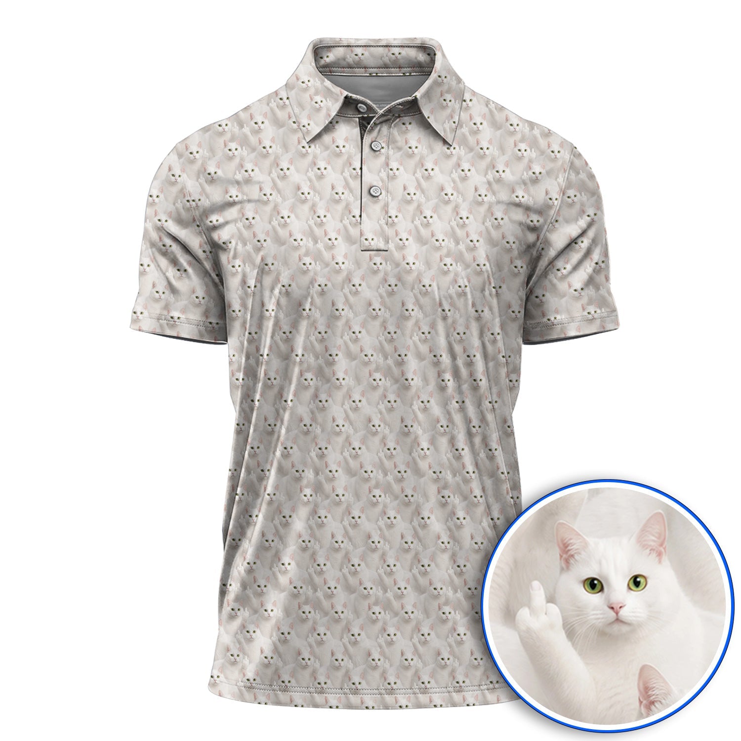 White Cat Pattern Golf Polos, Crazy Cat Lover Golf Shirt, Funny Golf Gift For Cat Mom