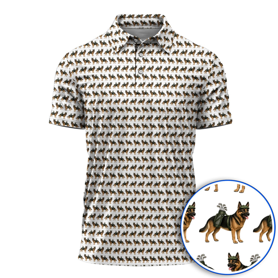 German Shepherd Golf Polos, Dog Lover Pattern Golf Shirt, Funny Golfer Dog Gift