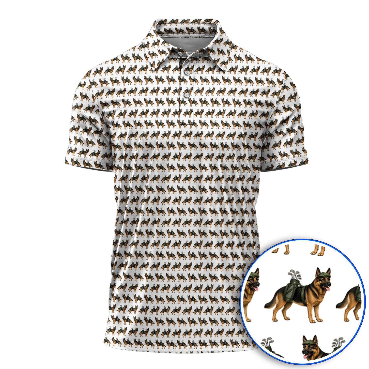 German Shepherd Golf Polos, Dog Lover Pattern Golf Shirt, Funny Golfer Dog Gift