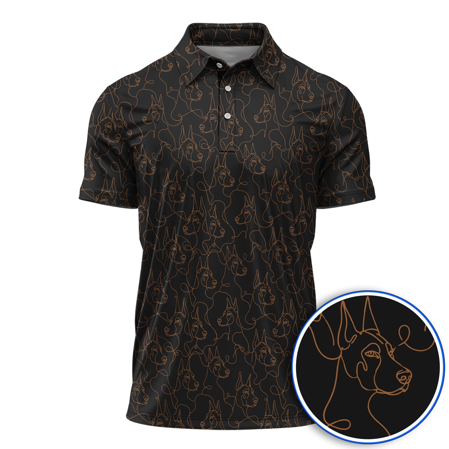 Doberman Line Art Golf Polos, Minimalist Doberman Pattern Golf Shirt, Dog Lover Golf Gift