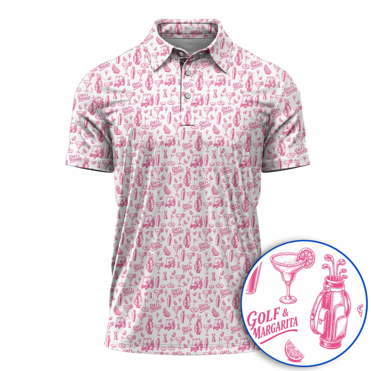 Golf & Margarita Pattern Golf Polos , Margarita Lover Golf Shirt, Funny Golf Gift For Golfer