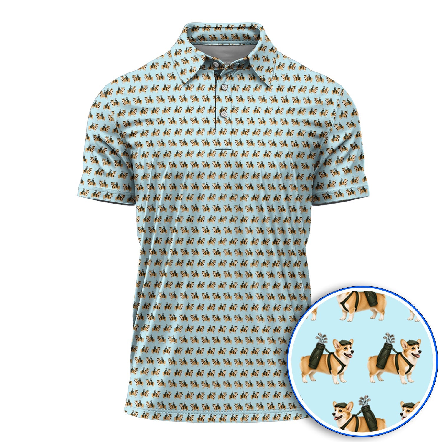 Funny Corgi Golf Polos For Golfer, Corgi Pattern Golf Shirt, Dog Lover Golf Gift