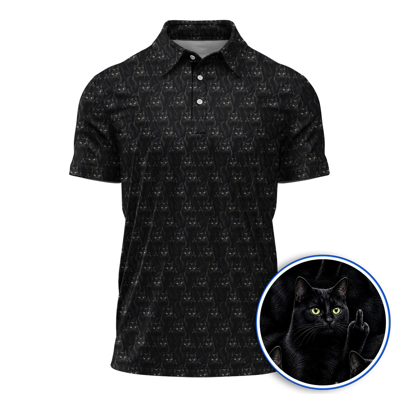 Black Cat Pattern Golf Polos, Funny Cat Lover Golf Shirt, Golf Gift For Golfer