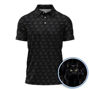 Black Cat Pattern Golf Polos, Funny Cat Lover Golf Shirt, Golf Gift For Golfer
