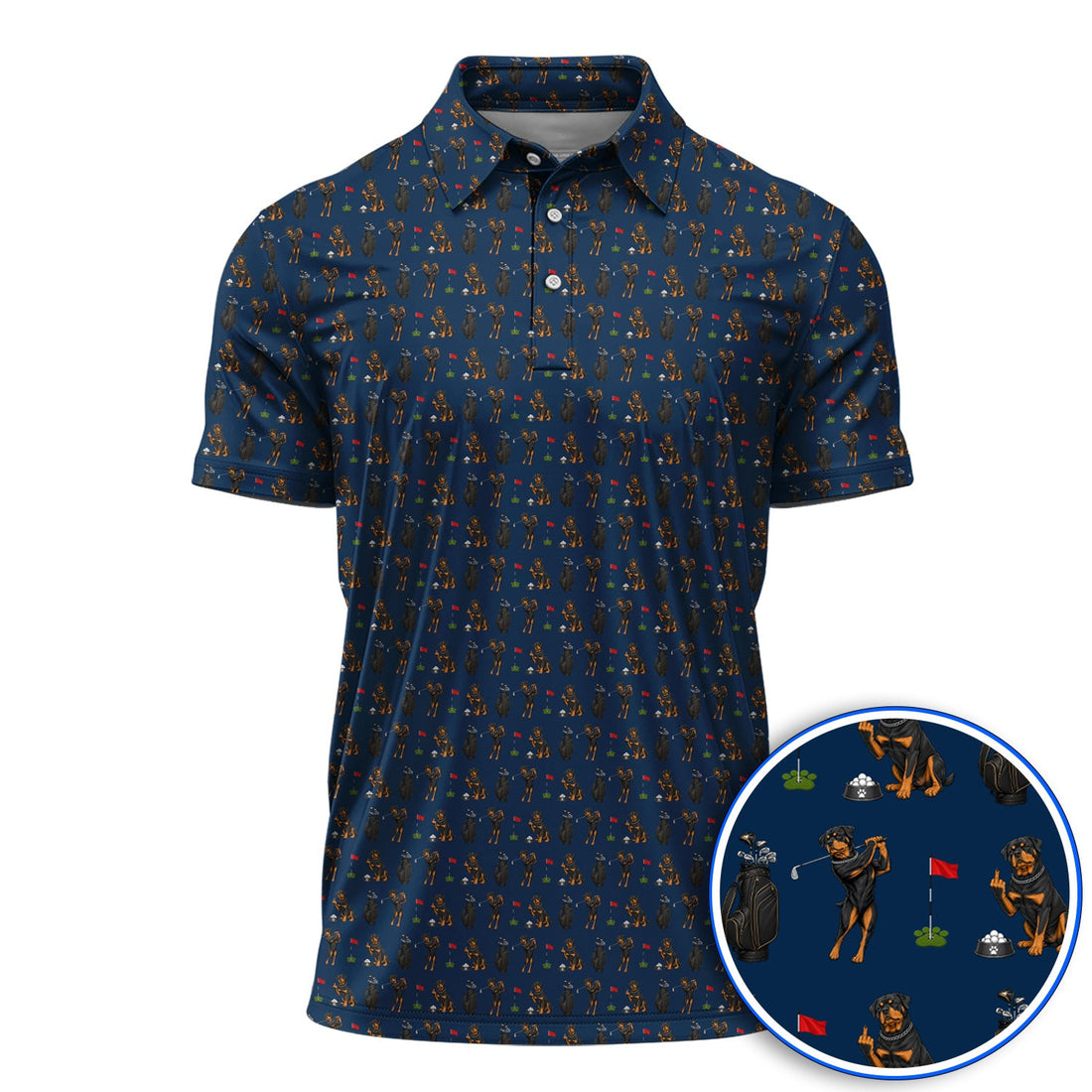 Funny Rottweiler Golf Polos, Rottweiler Pattern Golf Polos, Dog Dad Golf Shirt